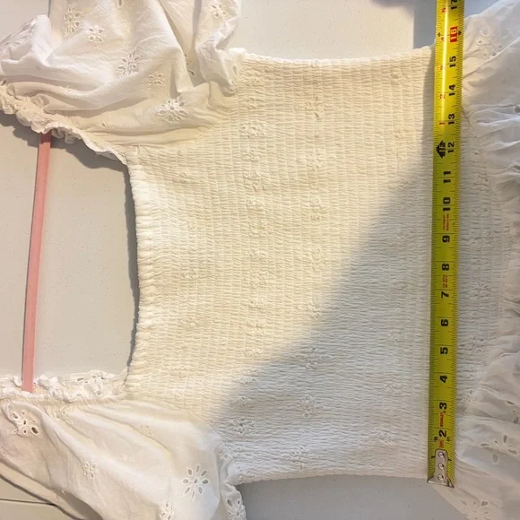 Japna White Eyelet Tiered Puff Sleeve Smocked Mini Dress Beach Boho Summer XL - Picture 11 of 11